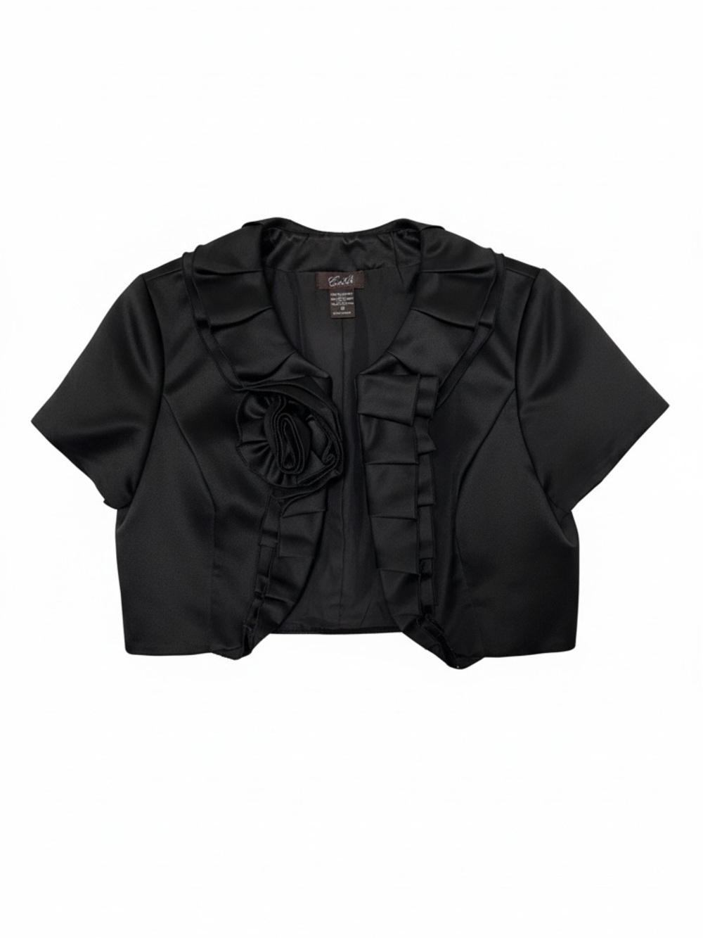 Camille La Vie Black Satin Ruffle Shrug